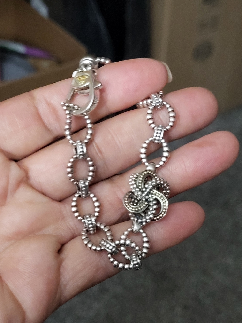 LAGOS Silver and Gold Love Knot Pendant Bracelet. Without original box. # 227 - Picture 2 of 9
